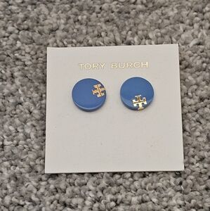 Tory Burch Gold Enamel Logo Stud Earrings